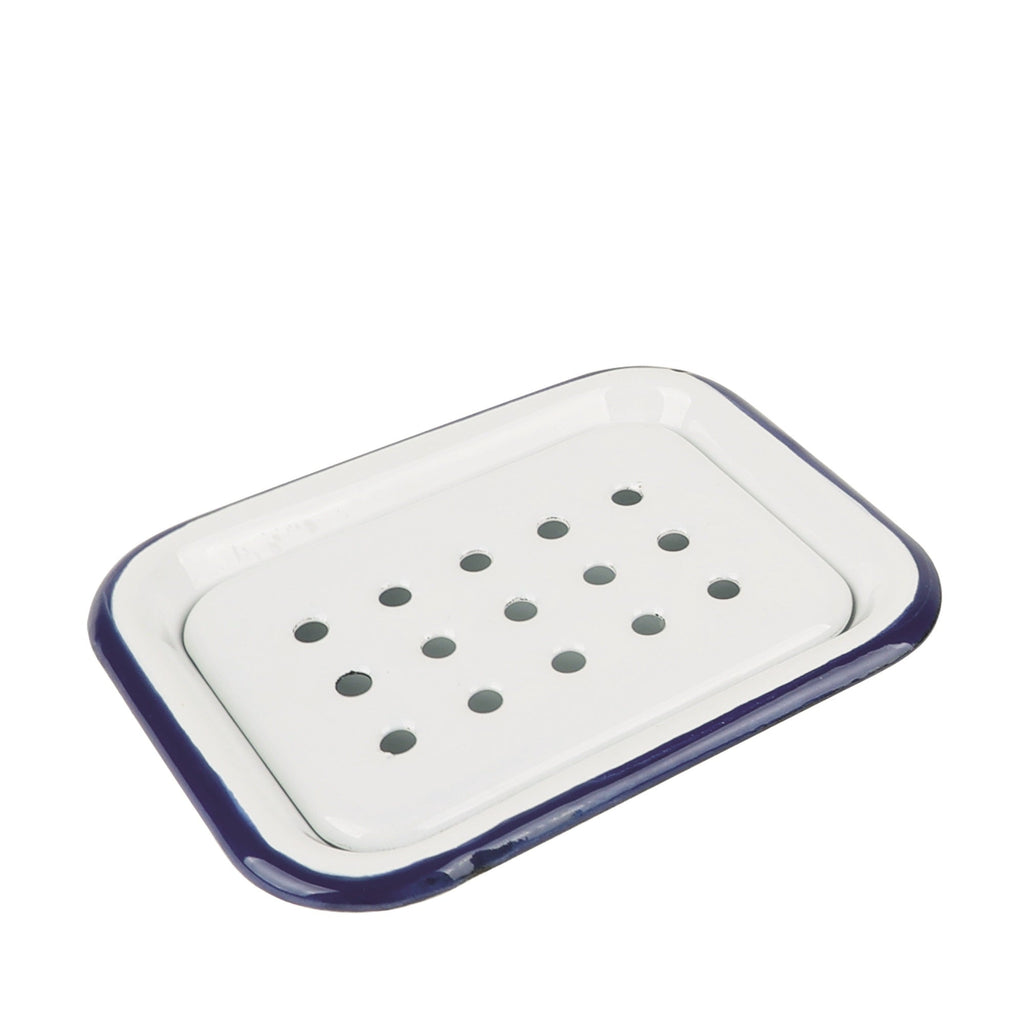 Metal Enamel Soap Dish - Blue & White