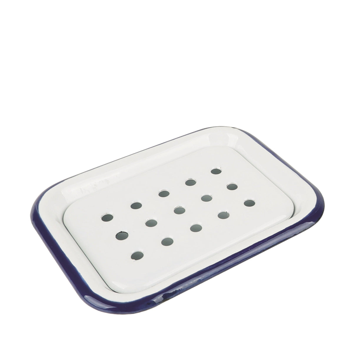 Metal Enamel Soap Dish - Blue & White