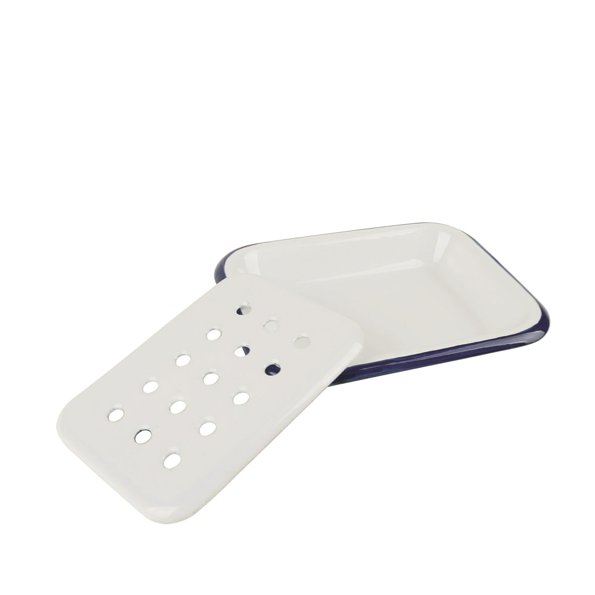Metal Enamel Soap Dish - Blue & White