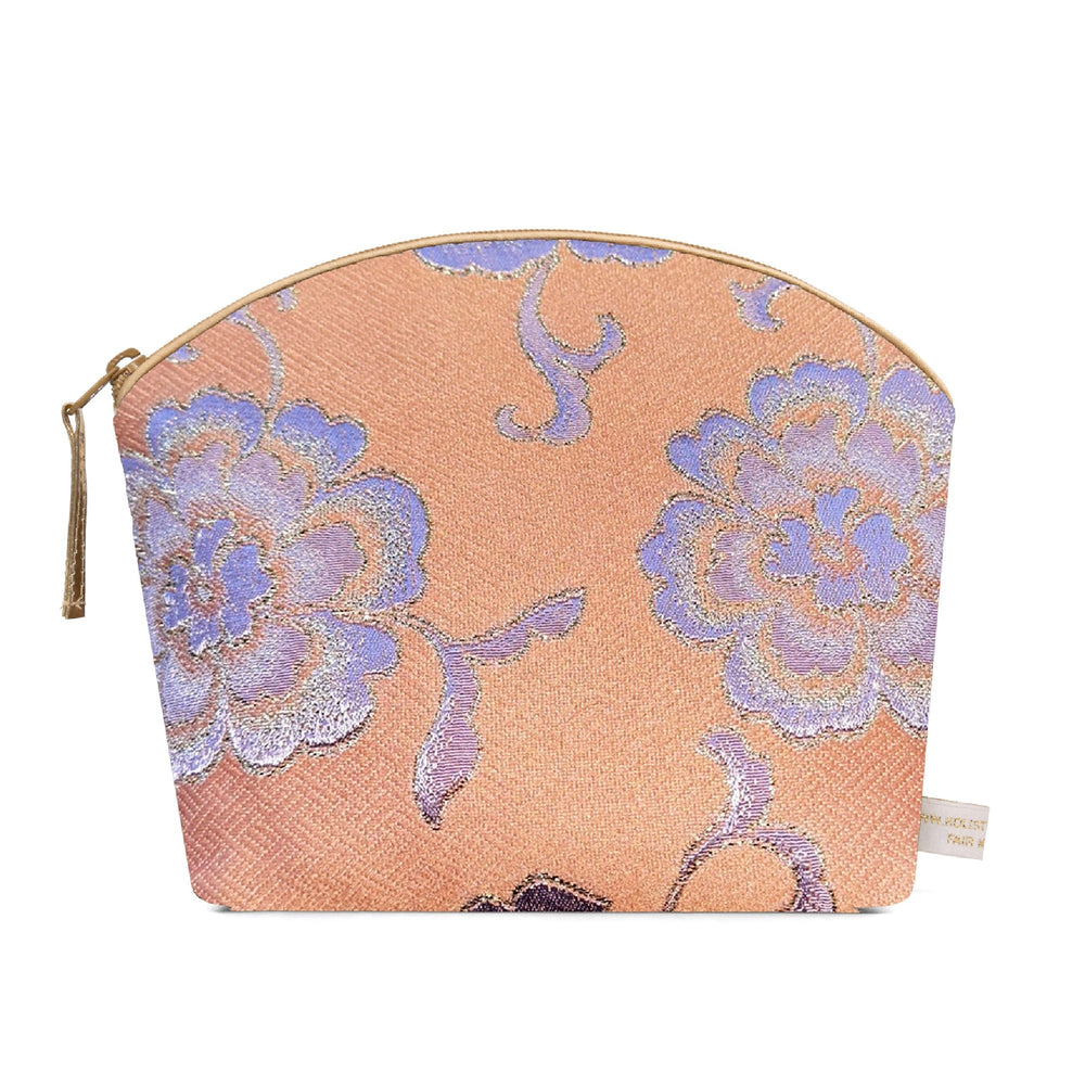 Holistic Silk Brocade Make-Up Bag with Lavender - Peach Rose