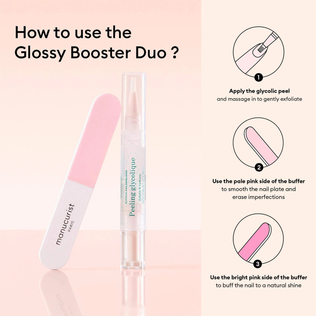 Manucurist Glossy Booster Duo - Glycolic Nail Exfoliator + Buffer 10ml