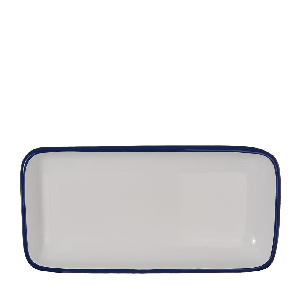 Rectangular Metal Enamel Tray - Blue & White