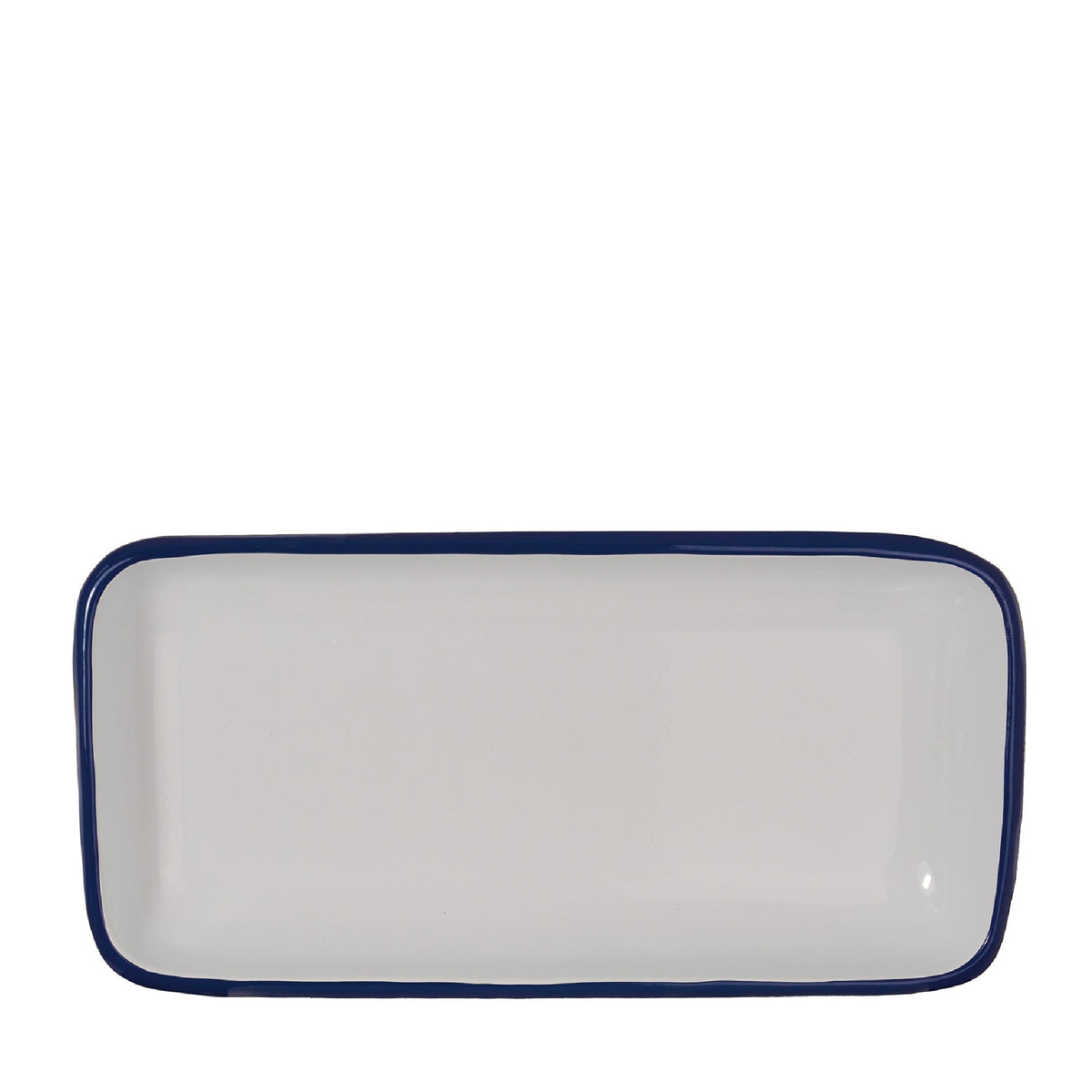 Rectangular Metal Enamel Tray - Blue & White
